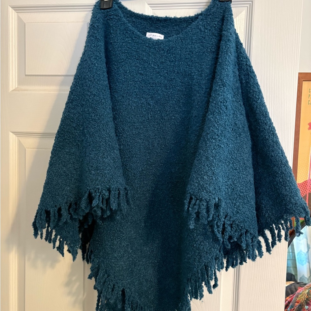 NWT JJILL Teal Fringed Poncho